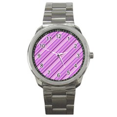 Violet Diagonal Lines Sport Metal Watch