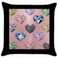 Gem Hearts And Rose Gold Throw Pillow Case (black)