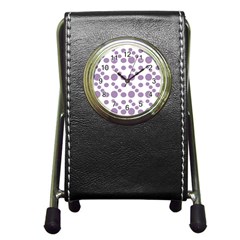 Violet Dots Pen Holder Desk Clock by snowwhitegirl