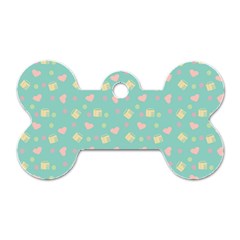 Teal Milk Hearts Dog Tag Bone (two Sides)