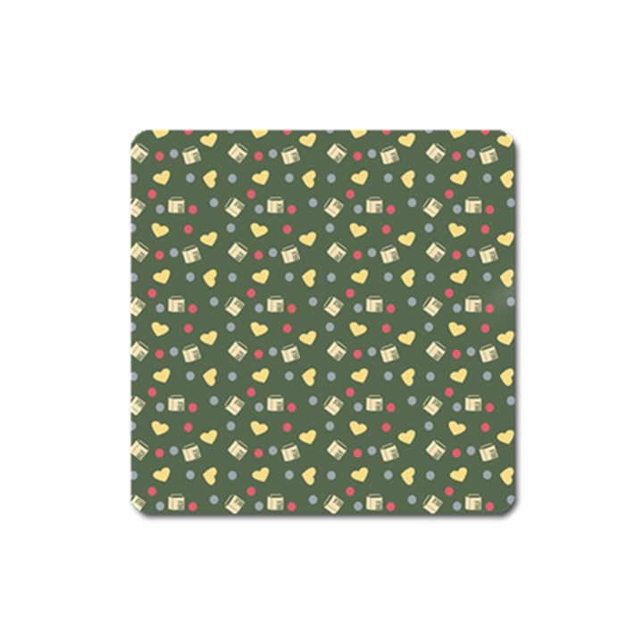 Green Milk Hearts Square Magnet