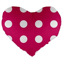 Pink Dot Large 19  Premium Flano Heart Shape Cushions