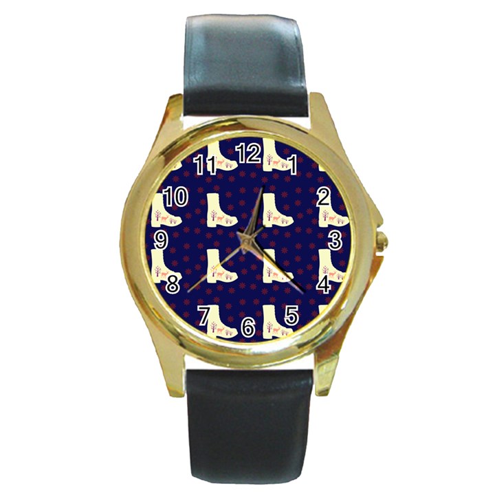 Navy Boots Round Gold Metal Watch