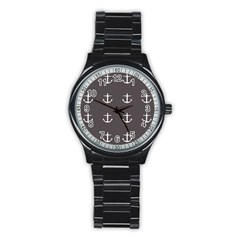 Grey Anchors Stainless Steel Round Watch