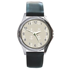 Lt Grey Anchors Round Metal Watch by snowwhitegirl