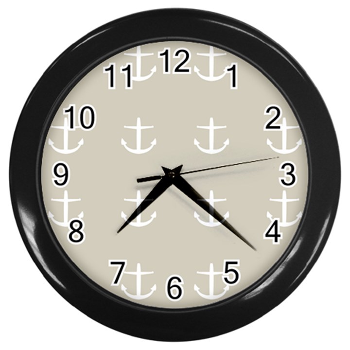 Lt Grey Anchors Wall Clock (Black)