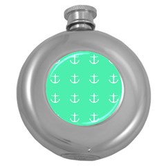 Seafoam Anchors Round Hip Flask (5 Oz) by snowwhitegirl