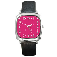 Small Pink Dot Square Metal Watch