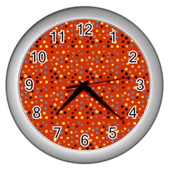 Red Retro Dots Wall Clock (silver)