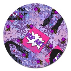 Purple Retro Pop Magnet 5  (round)