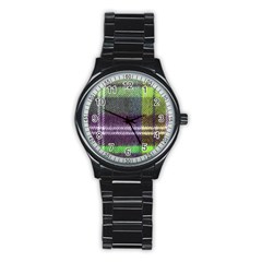 Neon Green Plaid Flannel Stainless Steel Round Watch by snowwhitegirl
