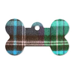 Blue Plaid Flannel Dog Tag Bone (one Side)