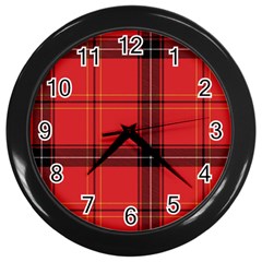 Red Plaid Wall Clock (black)