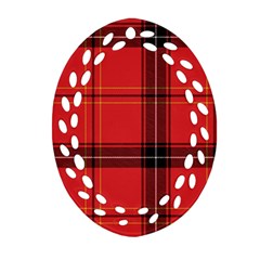 Red Plaid Ornament (oval Filigree) by snowwhitegirl