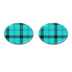 Aqua Plaid Cufflinks (oval)