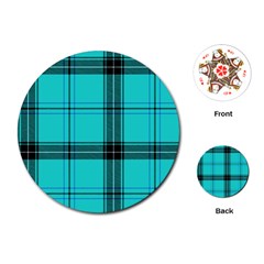 Aqua Plaid Playing Cards (round) 