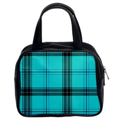 Aqua Plaid Classic Handbag (two Sides)