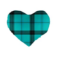 Aqua Plaid Standard 16  Premium Flano Heart Shape Cushions