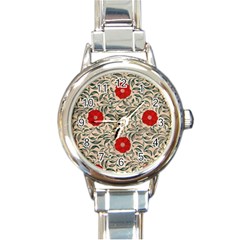 Papanese Floral Red Round Italian Charm Watch by snowwhitegirl