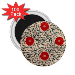 Papanese Floral Red 2 25  Magnets (100 Pack) 