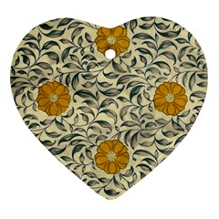 Japanese Floral Orange Heart Ornament (two Sides)