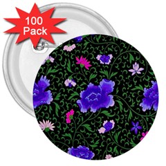 Blue  Japan Floral 3  Buttons (100 Pack) 