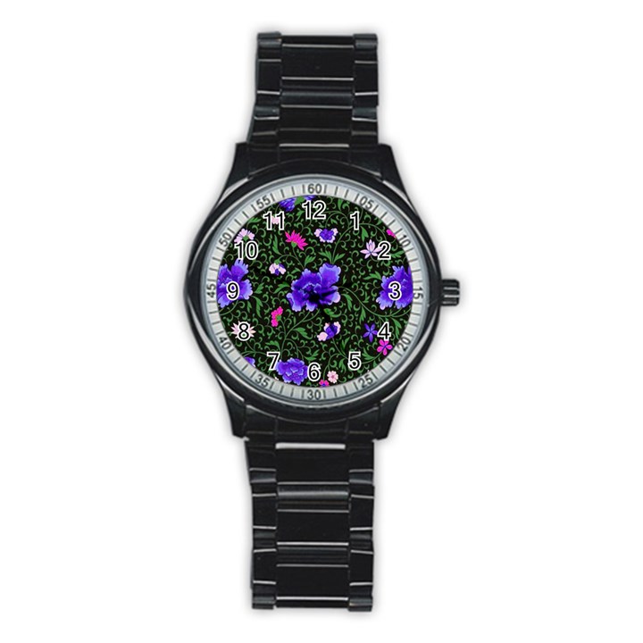 Blue  Japan Floral Stainless Steel Round Watch