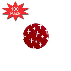 Red White Cross 1  Mini Magnets (100 Pack)  by snowwhitegirl