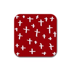 Red White Cross Rubber Square Coaster (4 Pack) 