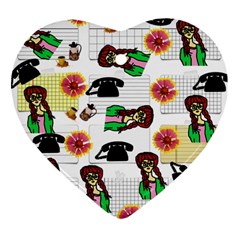 Office Girl Pattern Heart Ornament (two Sides) by snowwhitegirl