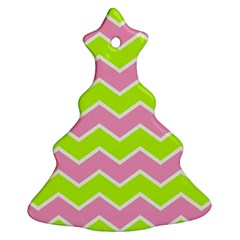 Zigzag Chevron Pattern Green Pink Ornament (christmas Tree) 