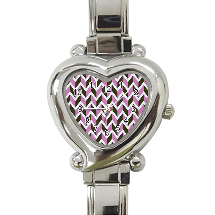 Zigzag Chevron Pattern Pink Brown Heart Italian Charm Watch