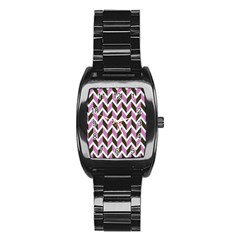 Zigzag Chevron Pattern Pink Brown Stainless Steel Barrel Watch