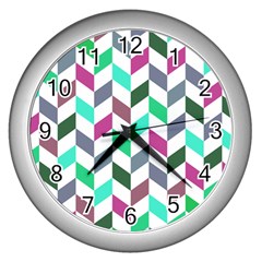 Zigzag Chevron Pattern Aqua Purple Wall Clock (silver) by snowwhitegirl