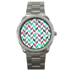 Zigzag Chevron Pattern Aqua Purple Sport Metal Watch