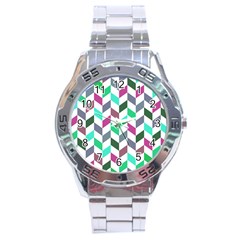 Zigzag Chevron Pattern Aqua Purple Stainless Steel Analogue Watch