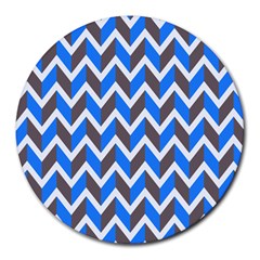 Zigzag Chevron Pattern Blue Grey Round Mousepads