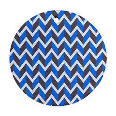 Zigzag Chevron Pattern Blue Grey Ornament (Round)