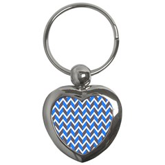 Zigzag Chevron Pattern Blue Grey Key Chains (Heart) 