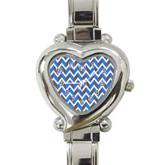 Zigzag Chevron Pattern Blue Grey Heart Italian Charm Watch