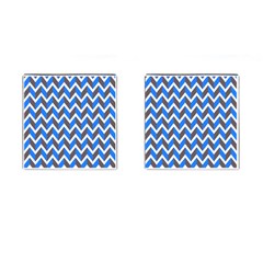 Zigzag Chevron Pattern Blue Grey Cufflinks (Square)