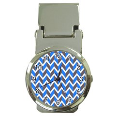 Zigzag Chevron Pattern Blue Grey Money Clip Watches