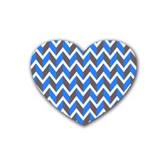 Zigzag Chevron Pattern Blue Grey Heart Coaster (4 Pack) 