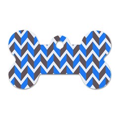 Zigzag Chevron Pattern Blue Grey Dog Tag Bone (Two Sides)