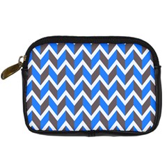 Zigzag Chevron Pattern Blue Grey Digital Camera Leather Case