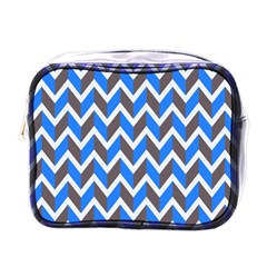 Zigzag Chevron Pattern Blue Grey Mini Toiletries Bag (one Side) by snowwhitegirl