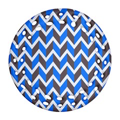 Zigzag Chevron Pattern Blue Grey Ornament (round Filigree)