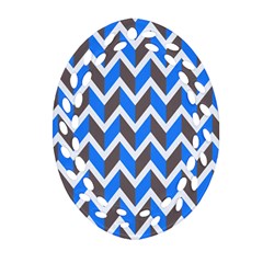 Zigzag Chevron Pattern Blue Grey Ornament (Oval Filigree)