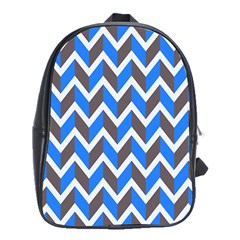 Zigzag Chevron Pattern Blue Grey School Bag (XL)