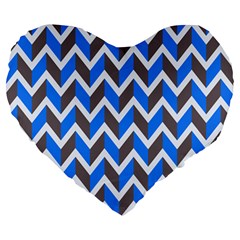 Zigzag Chevron Pattern Blue Grey Large 19  Premium Heart Shape Cushions